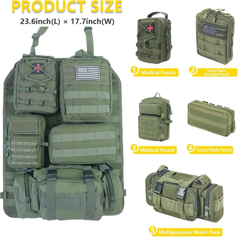 Jimikay Universal Tactical Seat ​Back Organizer Vehicle Molle Panel Organizer Storage Bag with 5 Detachable Molle Pouch for All Vehicel Such as Jeep,Truck,SUV, Car, Ford,Chevy etc - Image 4